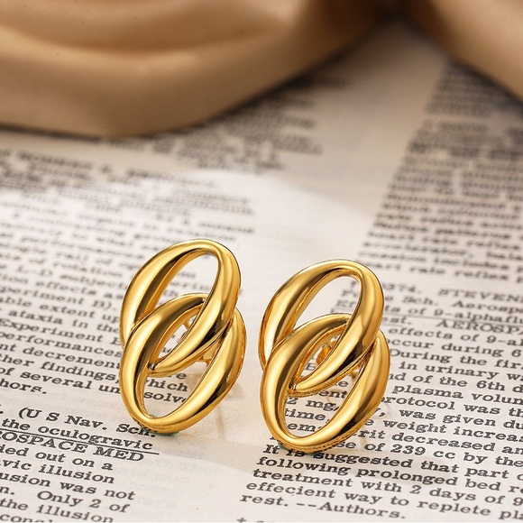 18K Gold Plated Double Loop Earrings*Lightweight Earrings*Old Money Style*SL - Picture 2 of 4